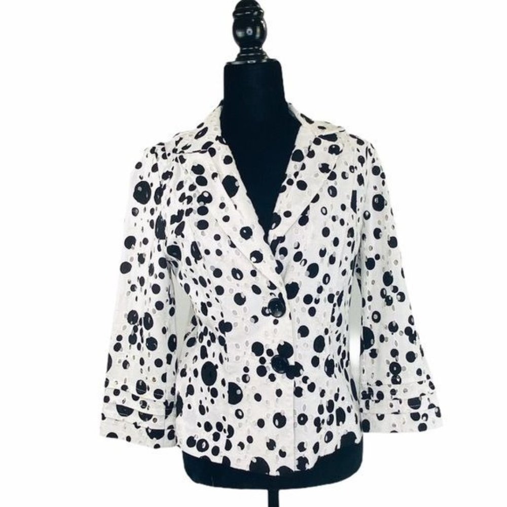 ALBERTO MAKALI Tailored Jacket Designer Linen Eyelet Blazer women’s size 8 - Picture 12 of 14